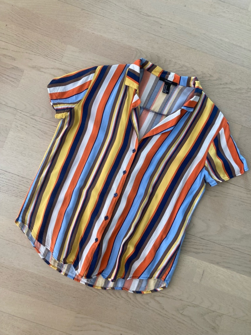 Striped Button-Up Short Sleeve Top - Picture 2 of 6